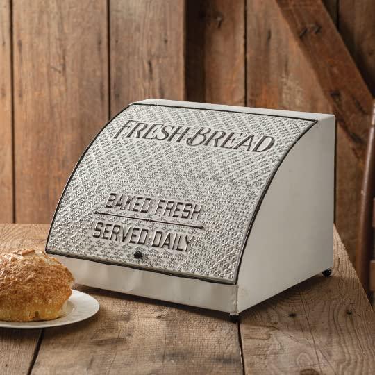 Vintage Sage Metal Bread Box with Stamped Design