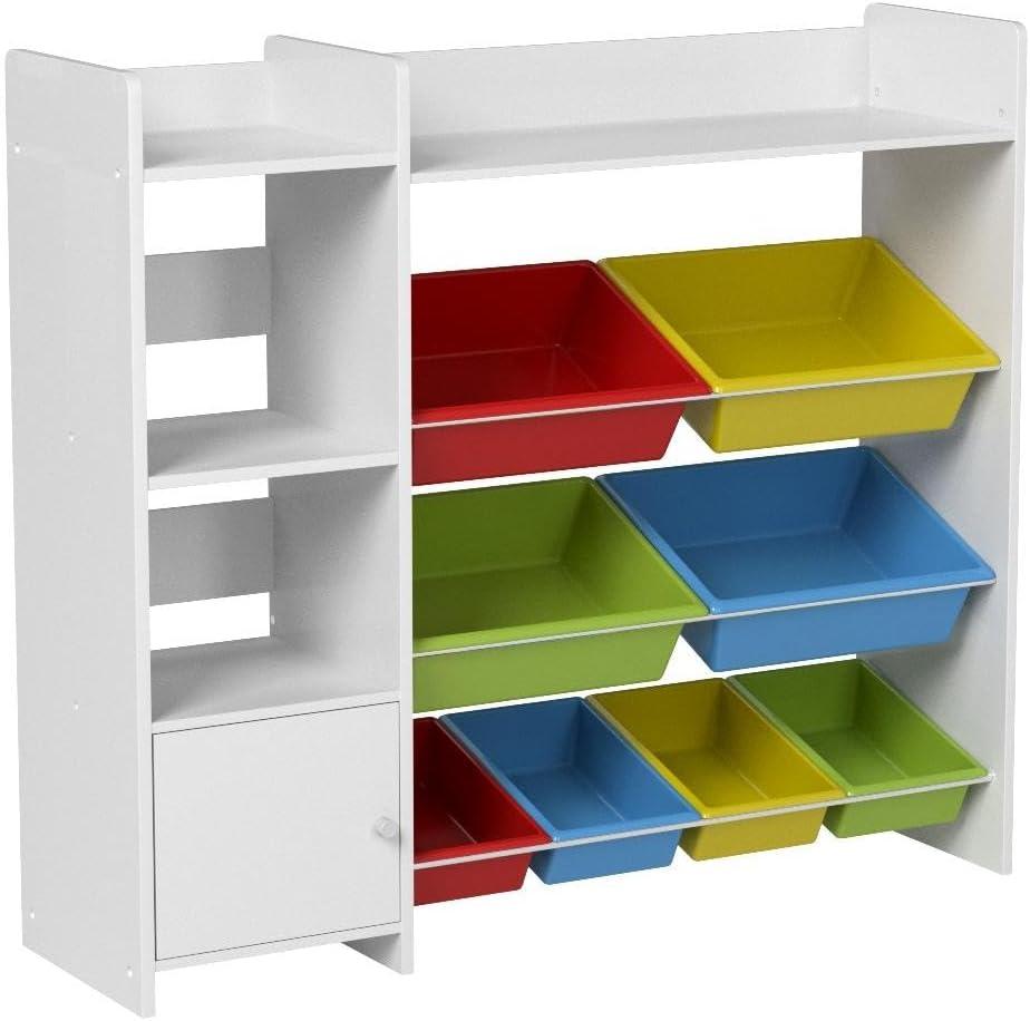 Sturdis Toy Storage Organizer with Bookshelf, Kids Playroom Organization Shelving Unit with Removable Colorful Storage Bins & Anti-Tip Bracket, White