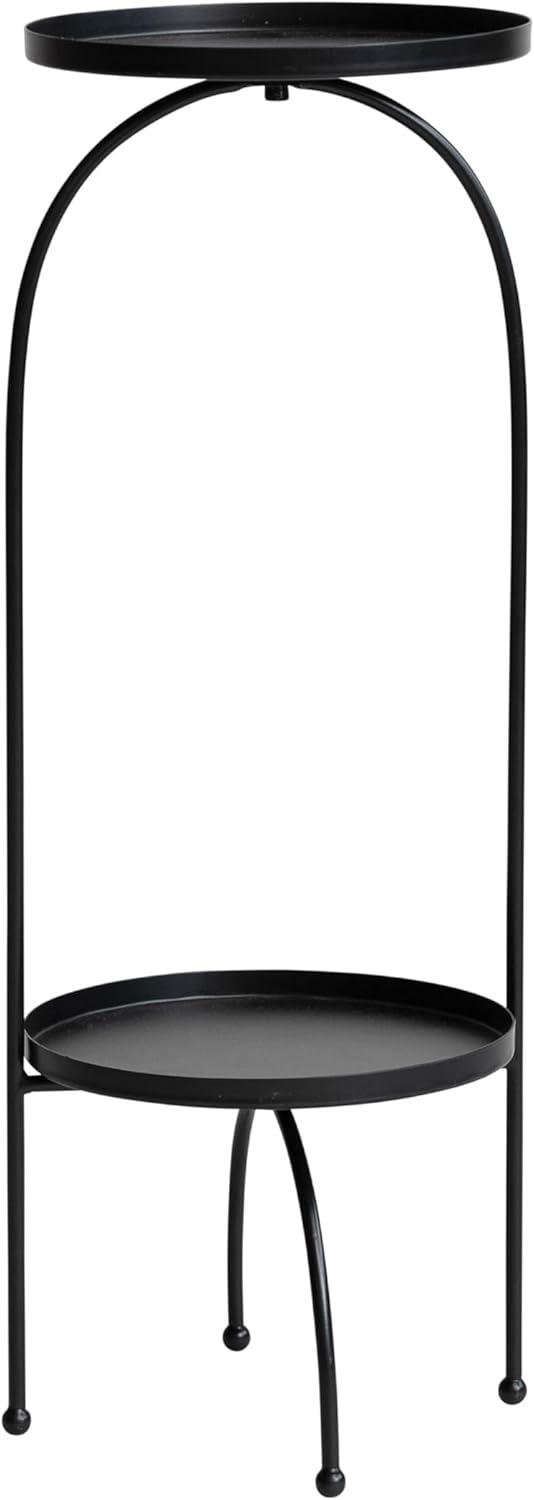 Storied Home Metal Two-Tier Accent Table and Plant Stand Black: Iron Frame, Round Tiered Display, No Assembly Tools Needed
