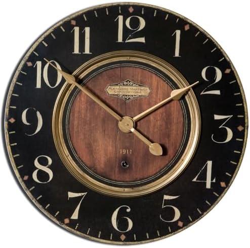 Rustic Black and Brass Round Wall Clock