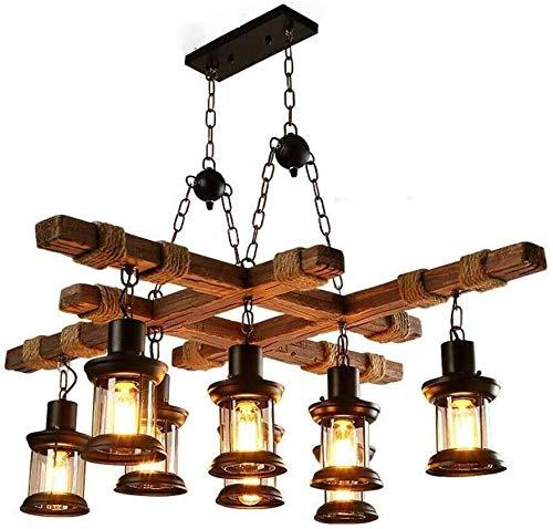 Rongfun 8-Light Rustic Country Chandelier Wood Pendant Lamp Industrial Ceiling Fixture