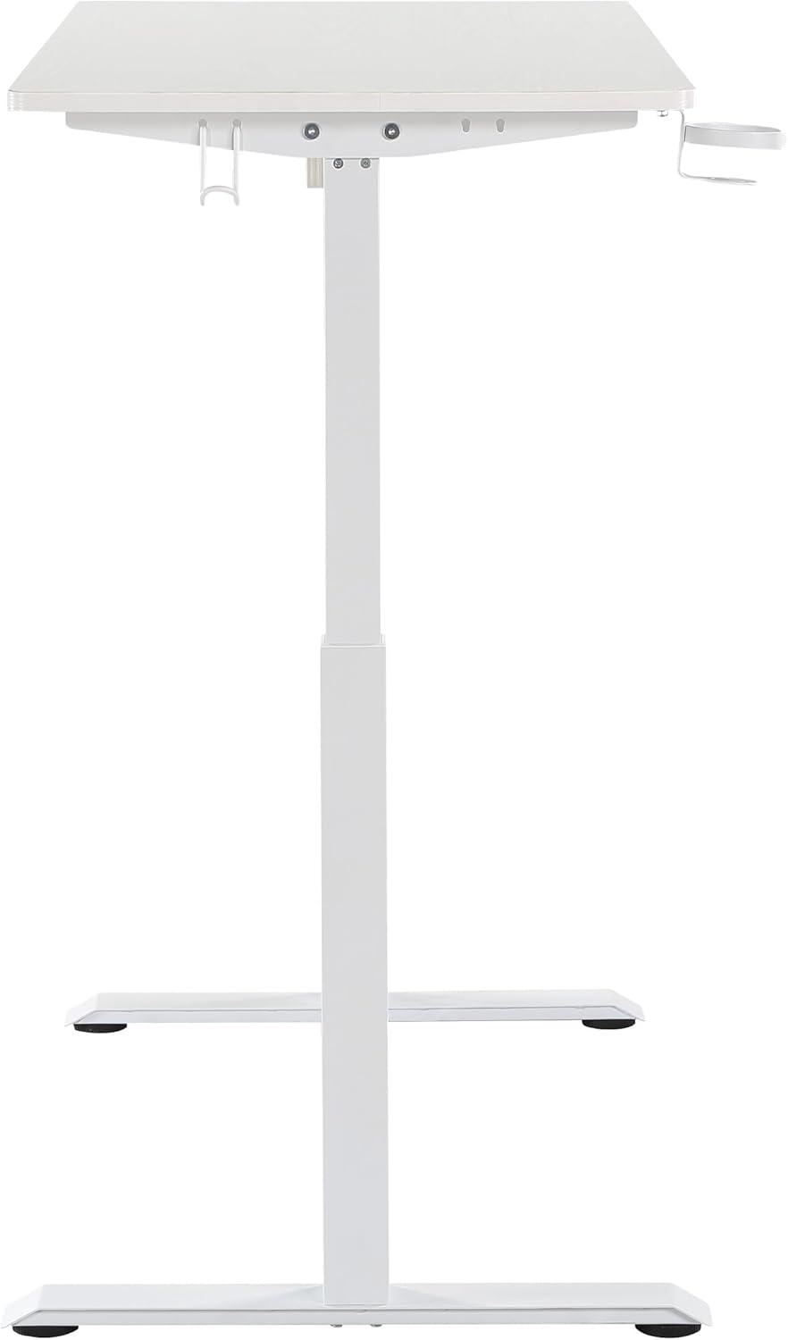 White Adjustable Height Standing Desk with USB Ports and Cup Holder