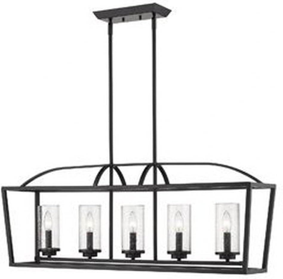 Mercer Matte Black 5-Light Linear Pendant with Seeded Glass