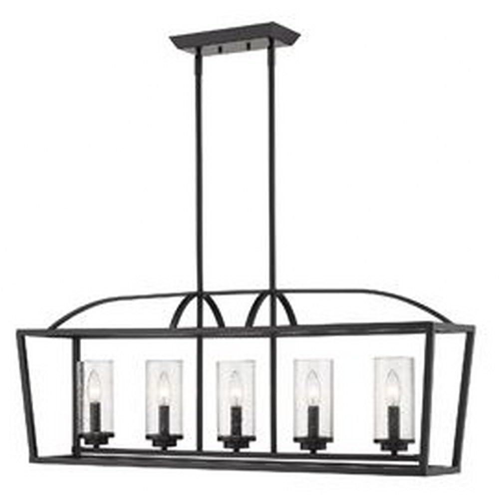 Mercer Matte Black 5-Light Linear Pendant with Seeded Glass
