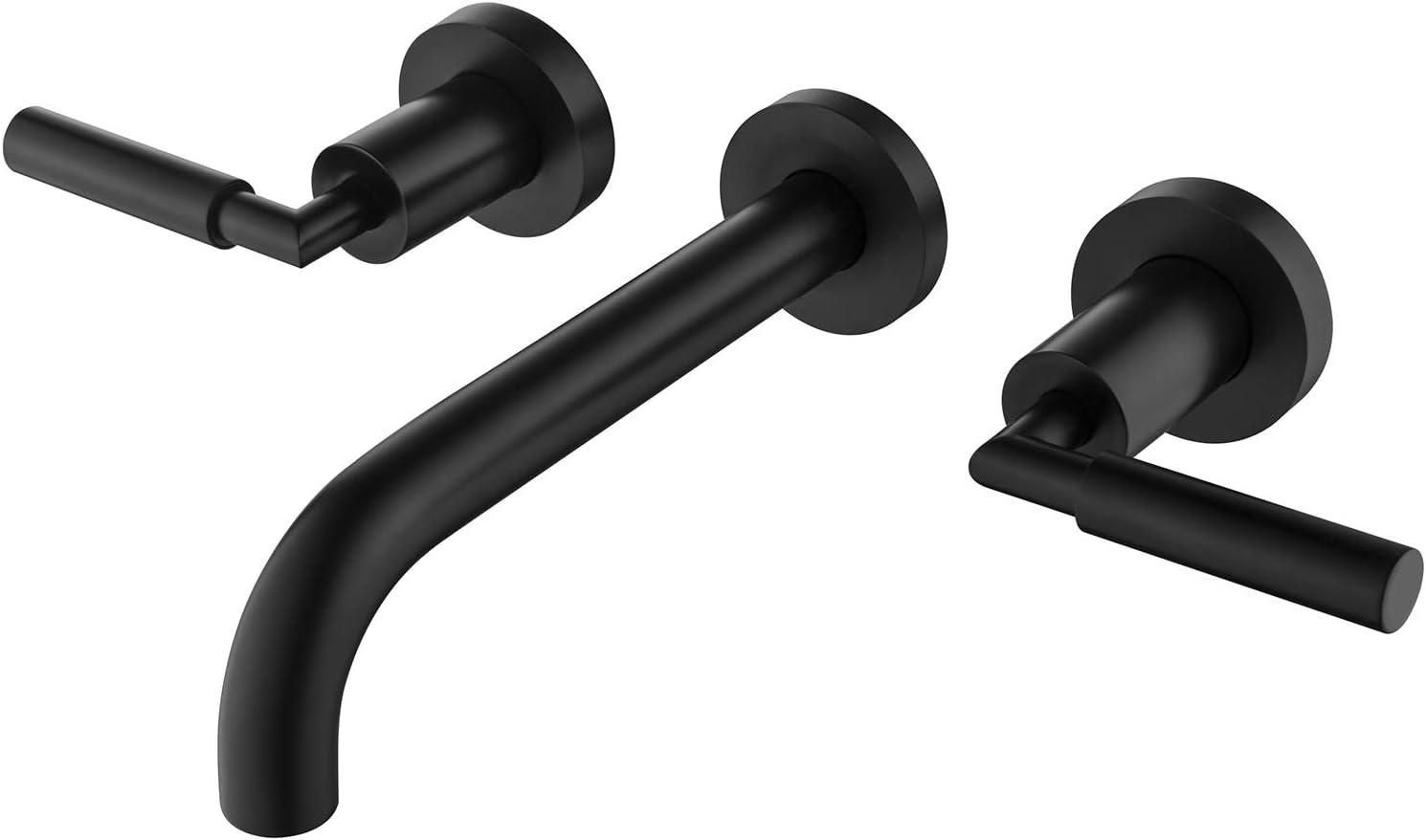 Matte Black Wall Mounted Solid Brass Dual Handle Bathroom Faucet