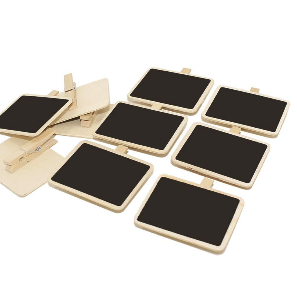 12 Mini Retangle Chalkboard Blackboard with Wooden Clip Message Board Signs and Labels Clips