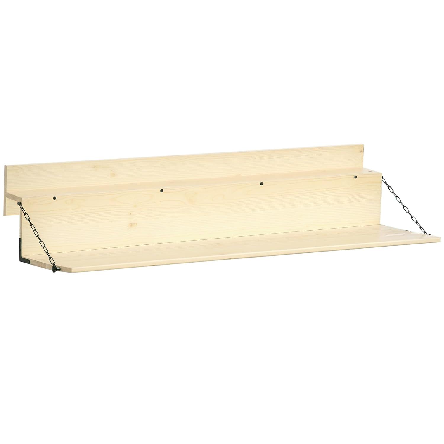 Outsunny Hanging Balcony Table, Spruce Wood Foldable Railing Bar, Serving Table & Desk, Fits up to 3.9 Inches, Natural