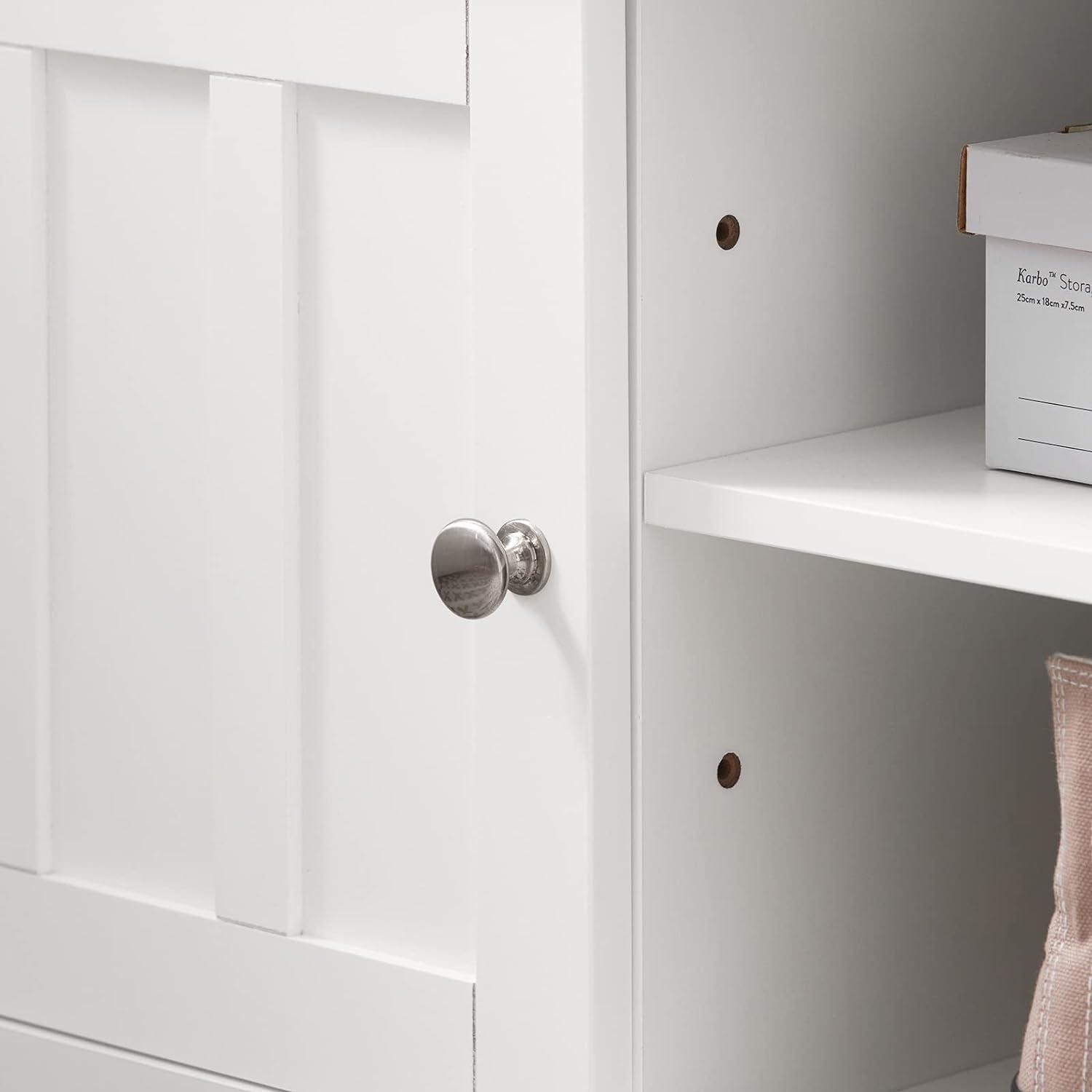 White MDF Storage Bench with Gray Cushion and Adjustable Shelves