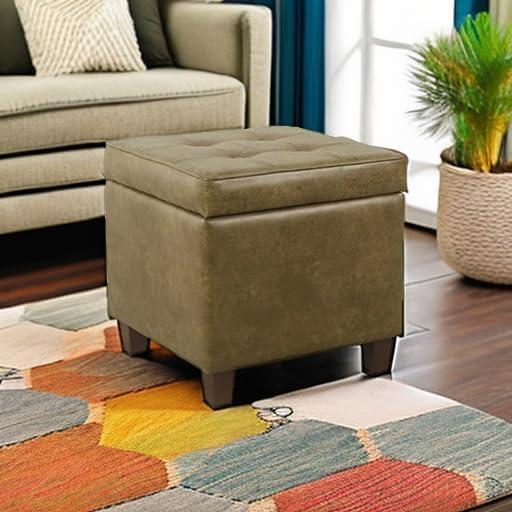 Square Tufted Faux Leather Storage Ottoman Brown - HomePop
