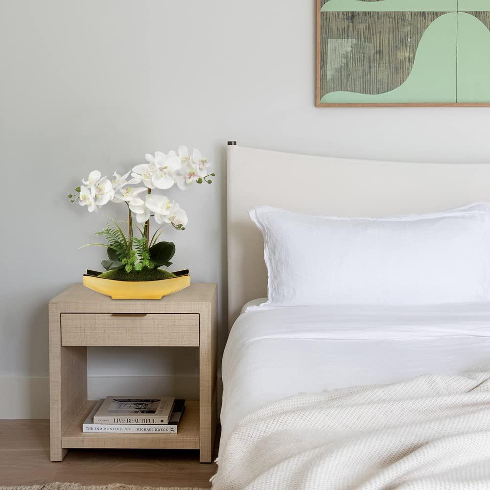 15" Artificial Orchid Flowers Phalaenopsis Flower Arrangements in Silver Vase Wedding Party Home Decor