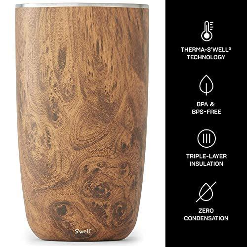 S'well Triple-Layered Vacuum-Insulated Stainless Steel Wine Chiller, 750ml, Teakwood
