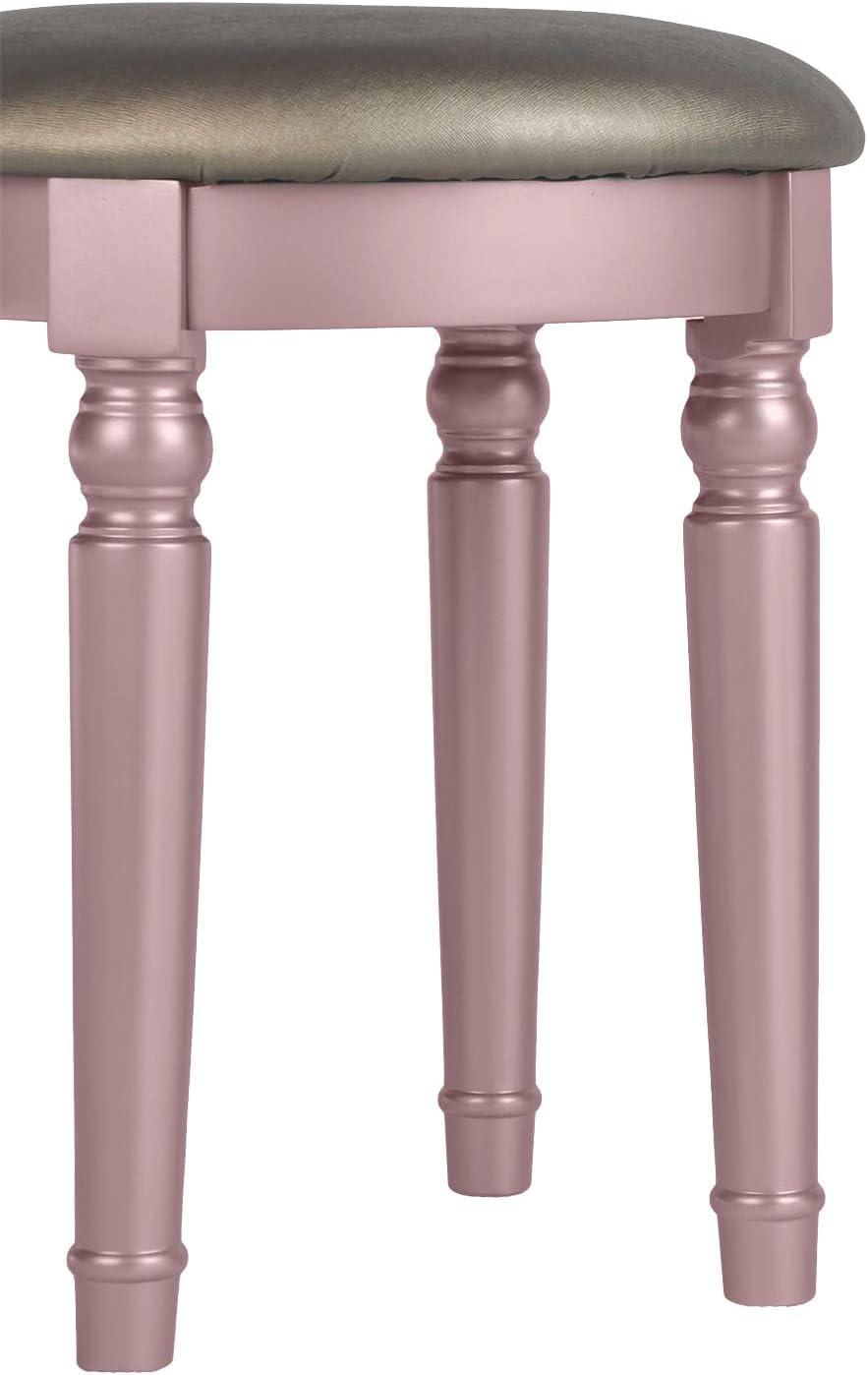 Elegant Rose Gold Vanity Set with Plush Stool and Foldable Mirror