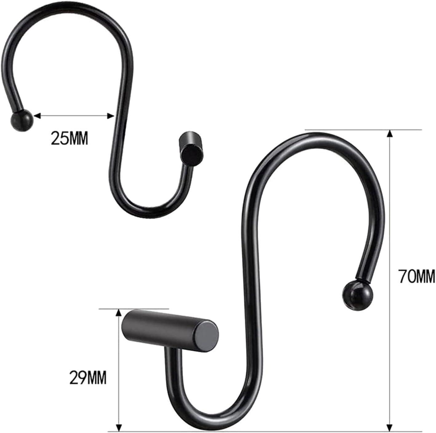 Black Shower Curtain Hooks, Metal Rust Proof Shower Curtain Rings for Shower Curtain & Liner, Decorative Shower Hooks for Bathroom Curtain and Shower Rod, Set of 12