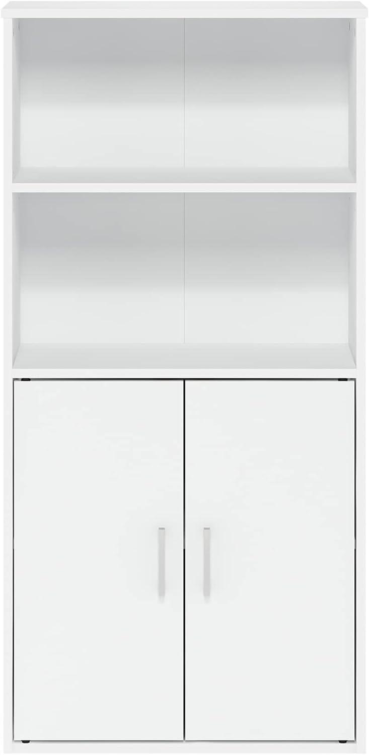 Furinno Pasir Storage Cabinet with 2 Open Shelves and 2 Doors, White