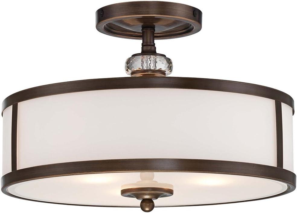 Thorndale Etched White Glass Drum Semi-Flush Mount in Dark Noble Bronze