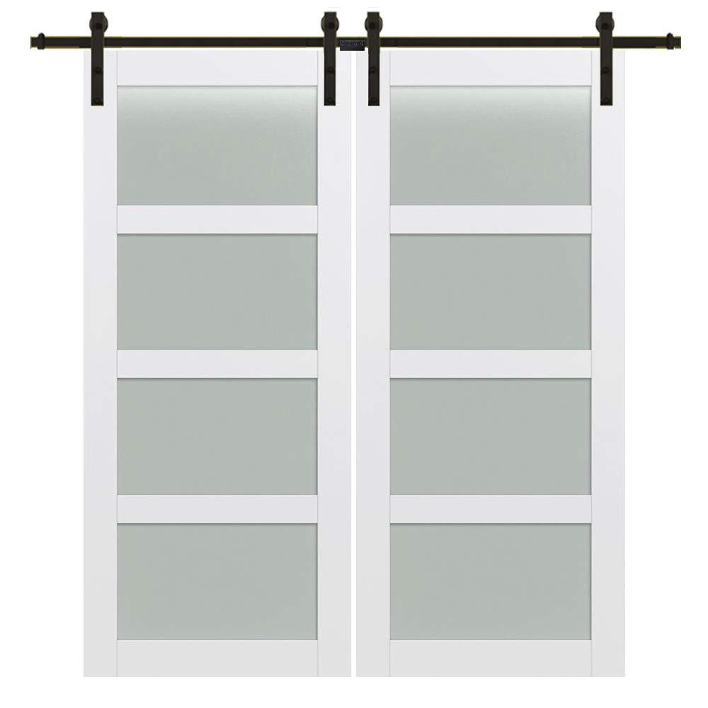National Door Company, Barn Door Kit Door & Hardware, MDF, 84" x 84", 4-Lite Frosted, Frosted Collection, Universal Handing