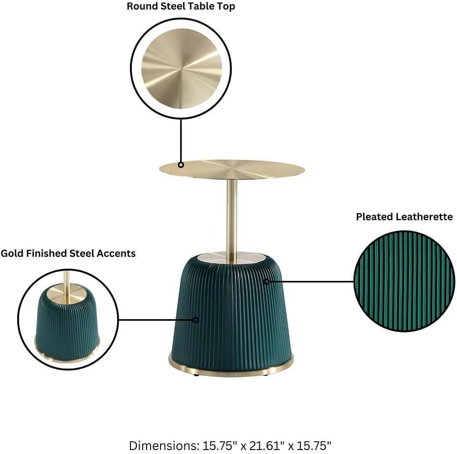 Manhattan Comfort 2pc Anderson Leatherette Upholstered Coffee Table and End Table with Metal Top Set Green: Gold Finish, No Assembly Required