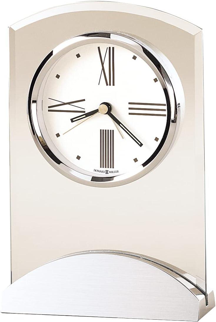 Howard Miller® Tribeca Modern & Contemporary Roman Numeral Glass Quartz Movement / Crystal Tabletop Clock with Alarm in Polished Silver/Clear
