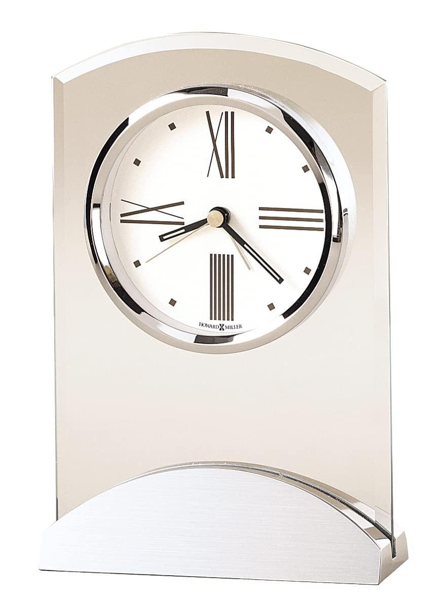 Howard Miller® Tribeca Modern & Contemporary Roman Numeral Glass Quartz Movement / Crystal Tabletop Clock with Alarm in Polished Silver/Clear