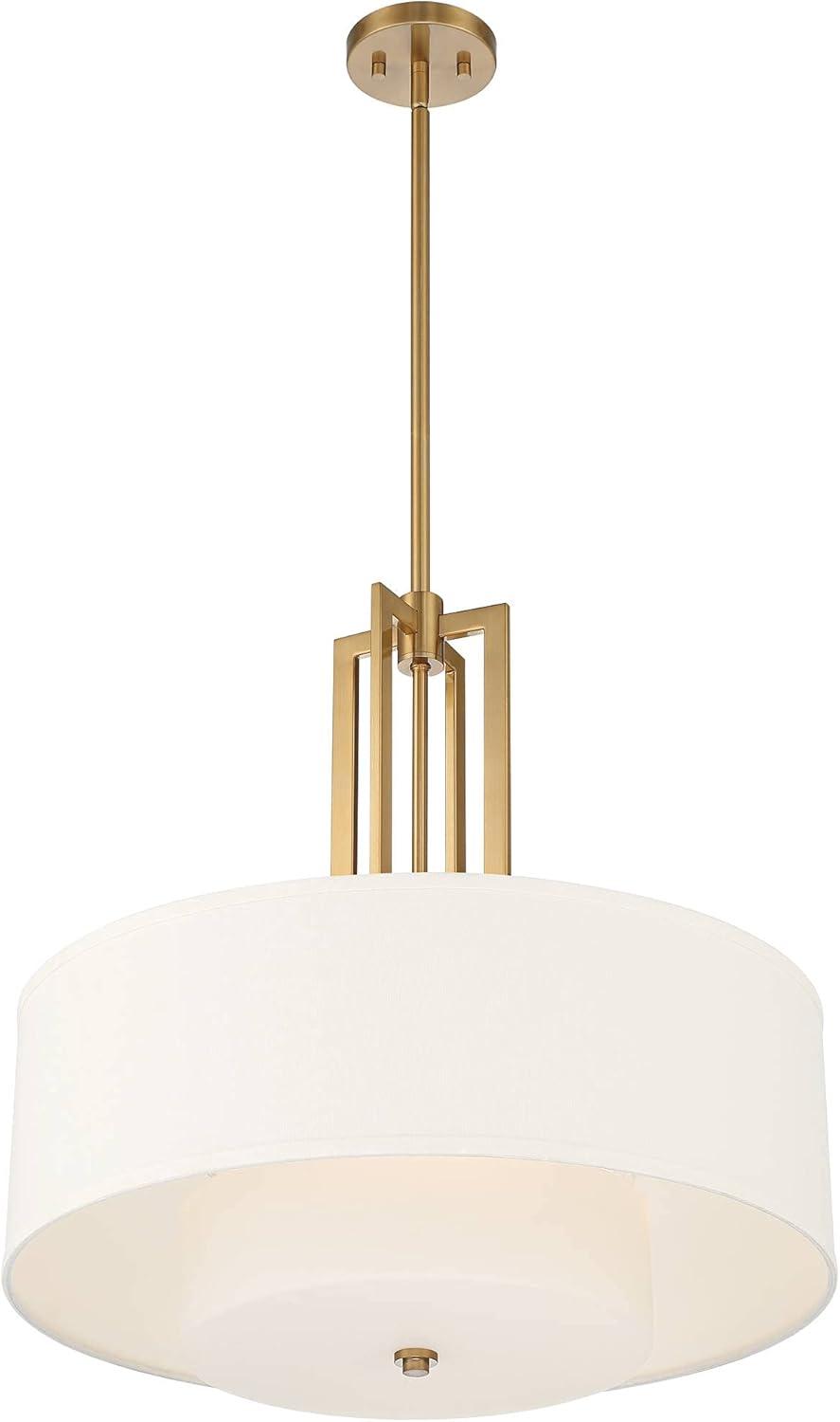 Possini Euro Design Sundry Warm Brass Pendant Chandelier 24" Wide Modern Double Drum Shades 4-Light Fixture for Dining Room House Foyer Kitchen Island