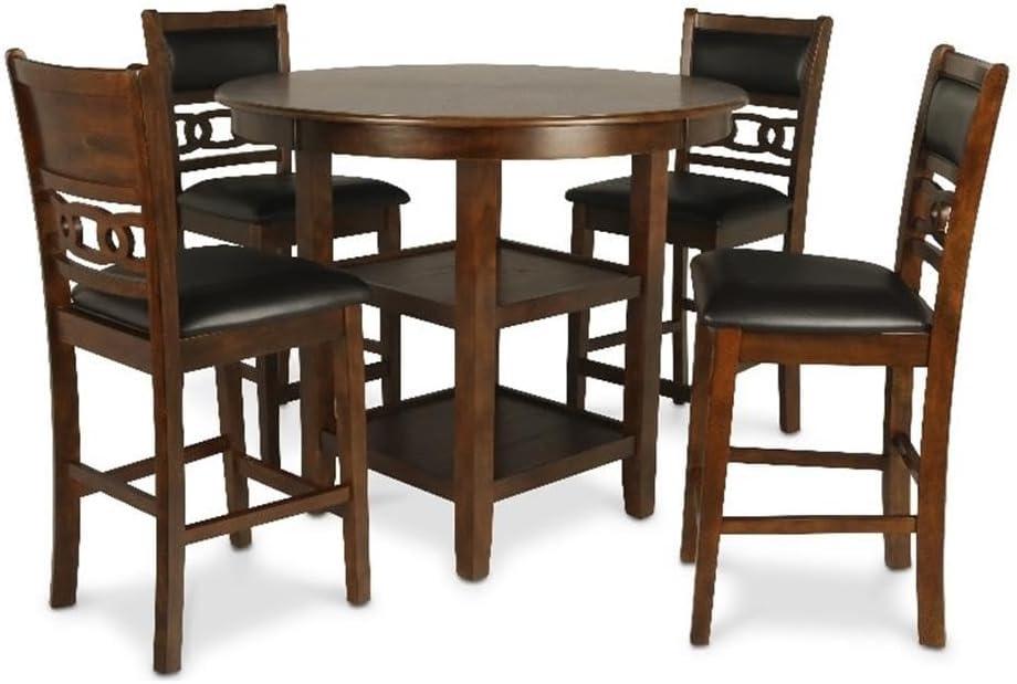 Gia 5-Piece Brown Wood Round Counter Dining Set