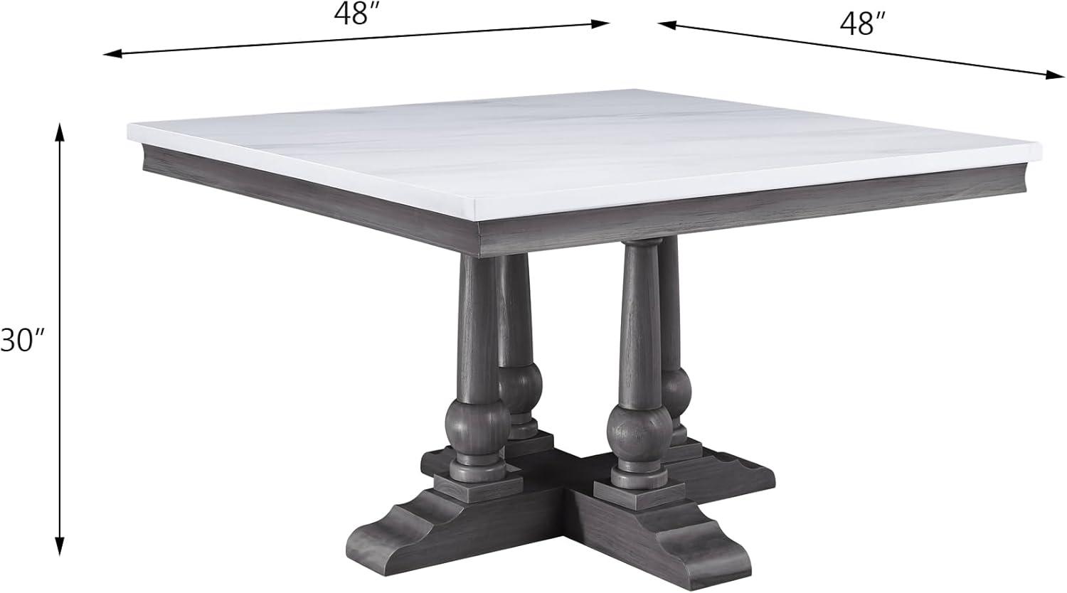 Transitional Gray Oak and White Marble Square Dining Table