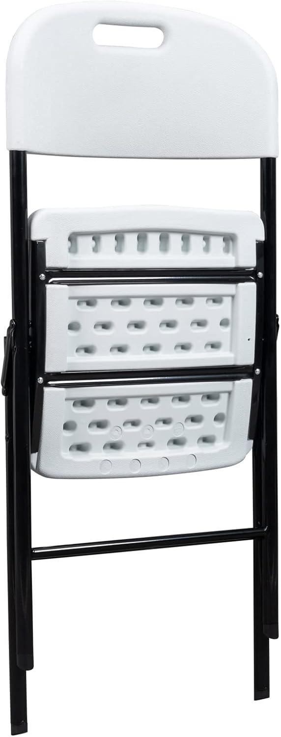 Hassch Plastic Folding Chairs Set of 4, Indoor Outdoor Stackable Chairs with White Seat & Back, Black Steel Frame, Used for Party, Garden, Patio, Dining, Wedding, Camping