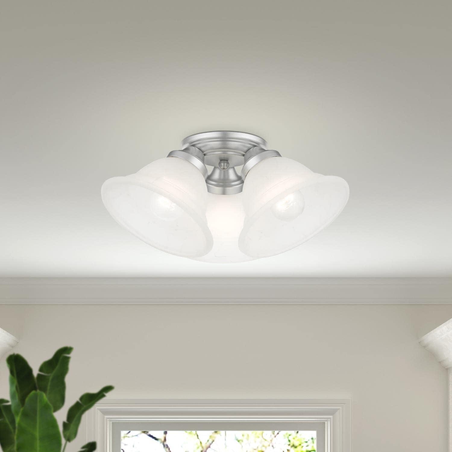 Wynnewood Satin Nickel 16" LED Flush Mount with Gray Marble Glass