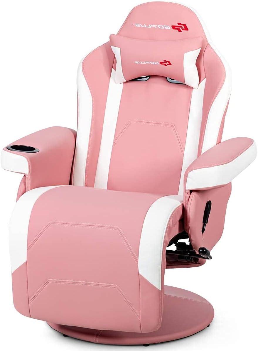 Costway Costway Goplus Reclining PC & Racing Game Chair with Footrest in Pink