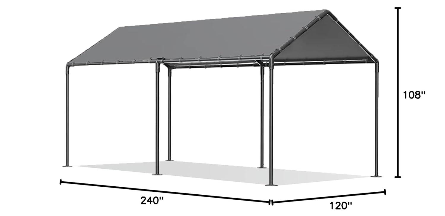 Carports Canopy 10x20 Heavy Duty, Metal Carport Waterproof Carports Garage Tent with 6 Steel Stakes Outdoor for Car Tuck Boat SUV Party (Grey)