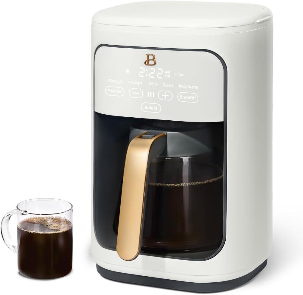 Beautiful 14-Cup Programmable Drip Coffee Maker with Touch-Activated Display, White Icing by Drew Barrymore