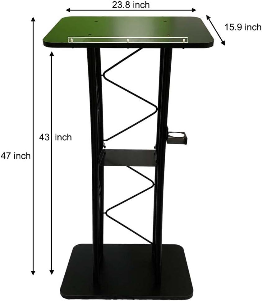 Black Curved Metal Podium Stand with Cup Holder