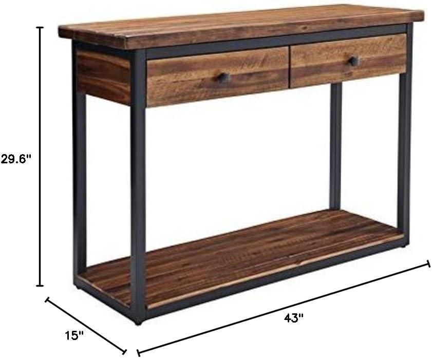 Claremont Rustic Wood Console Table with Two Drawers and Low Shelf Dark Brown - Alaterre Furniture: Industrial Style, Metal Frame, Entryway Storage