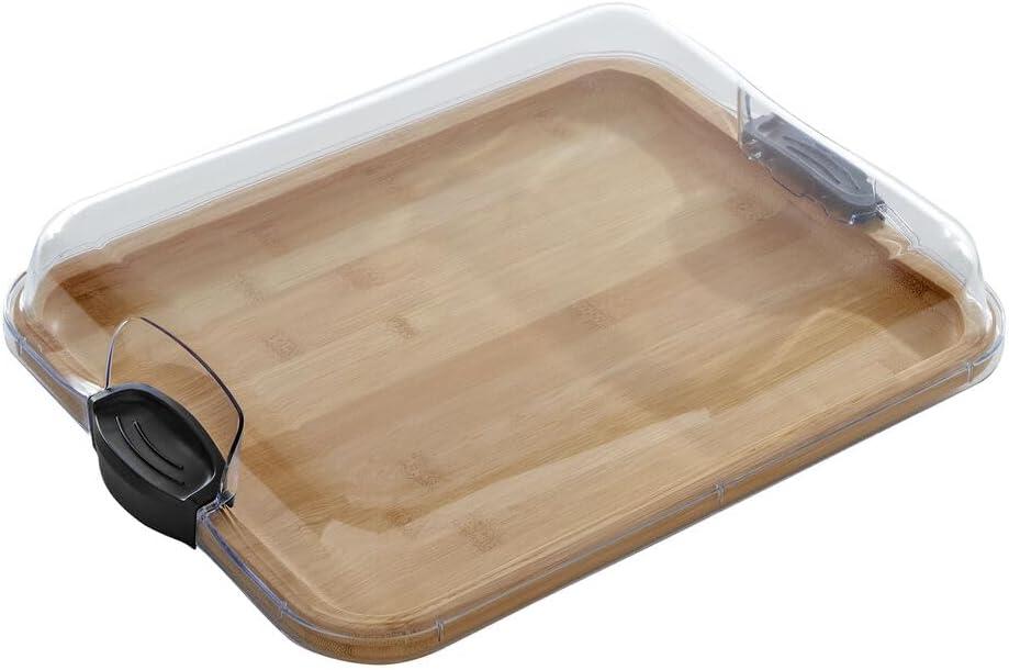 Bamboo Charcuterie Board with Clear Lid and Black Handles