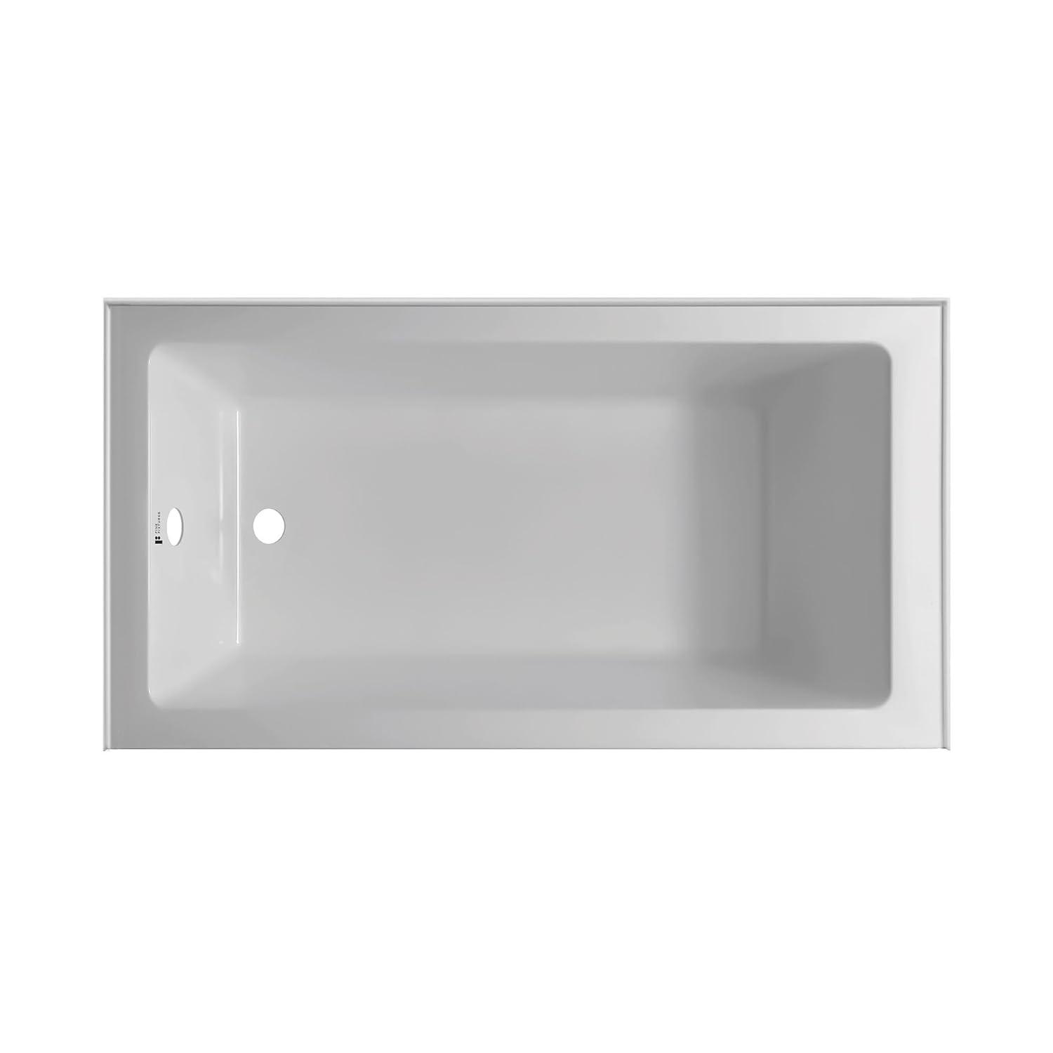 Fine Fixtures Acrylic Fiberglass Drop-In Bathtub - Alcove Soaking Bath Tub with Integral Apron Front & Left Hand Drain, 60"x30" Glossy White - Durable, Modern Soaking Tub for Relaxation & Comfort