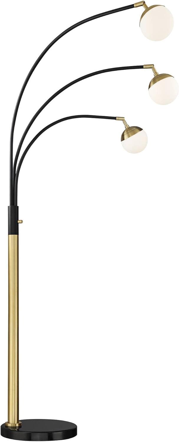 Possini Euro Design Rayne Modern Arc Floor Lamp 72" Tall Gold Black 3 Light LED Adjustable Arm Frosted Glass Globe Shade for Living Room Reading Home