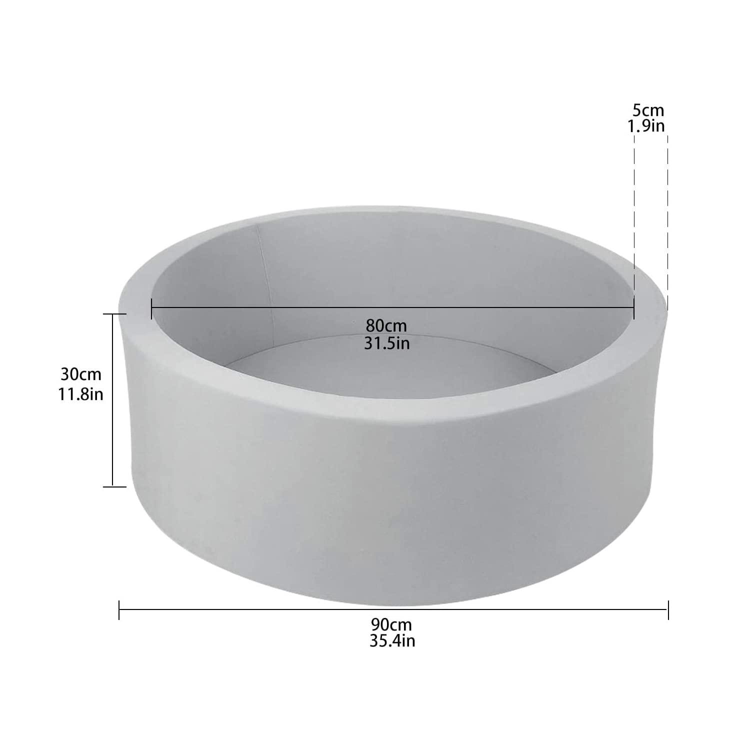 TrendBox Foam Ball Pit for Toddler, 35" x 12" Memory Sponge with Removable Cover Indoor Round Ball Pit for Kids Children - Light Gray