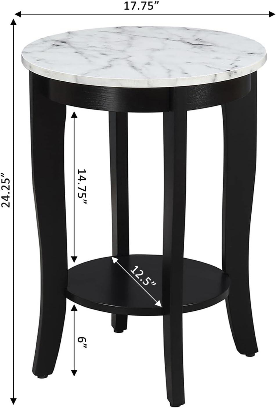 Elegant Heritage 18" Round Wood End Table with Shelf, White-Black