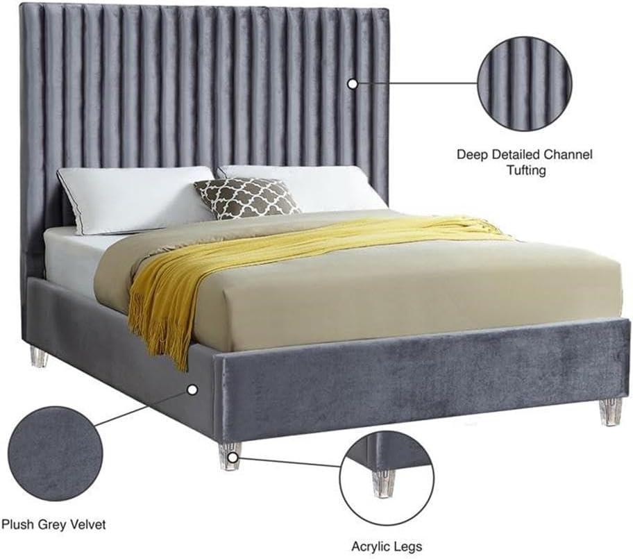 Candace Grey Velvet Queen Bed-Color:Grey Velvet,Style:Contemporary