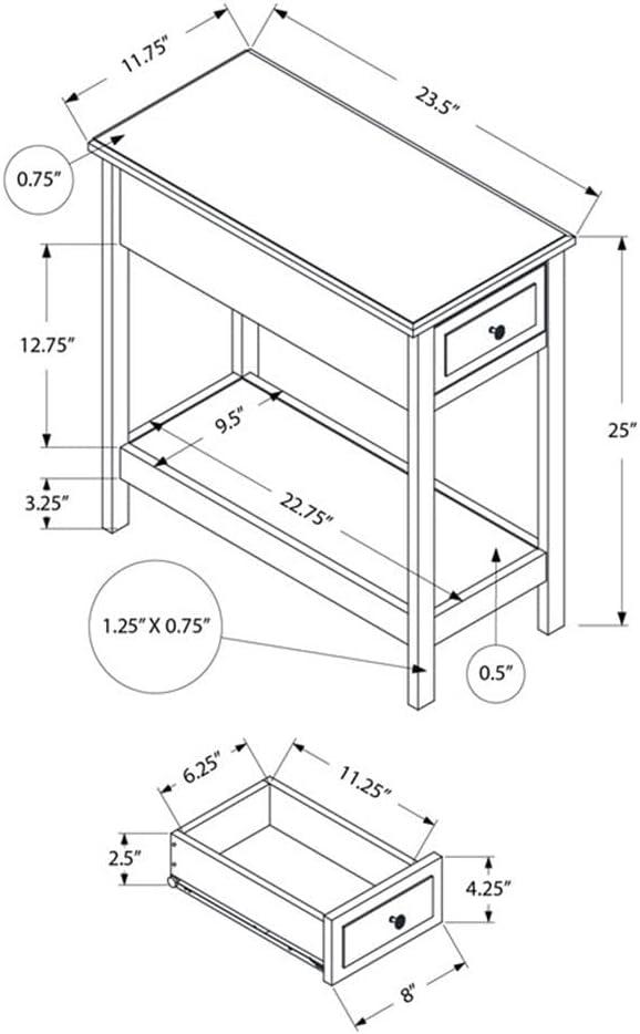 Monarch Specialties Accent Table 2 Tier End Side Table Narrow Nightstand Bedroom Storage Drawer Lamp Brown Veneer Transitional