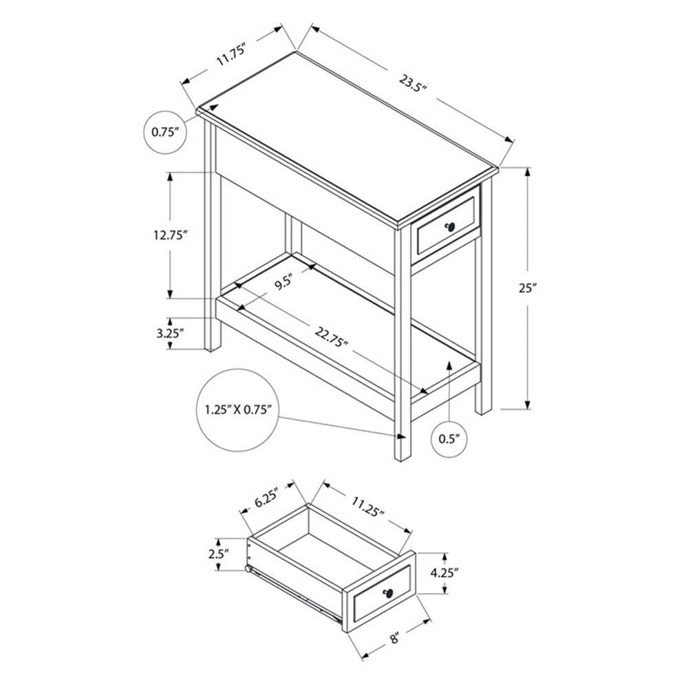 Monarch Specialties Accent Table 2 Tier End Side Table Narrow Nightstand Bedroom Storage Drawer Lamp Brown Veneer Transitional