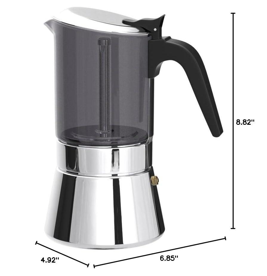 Induction Moka Pot, Crystal Glass-top & Stainless Steel Stovetop Espresso Maker,Classic Italian coffee maker (160ml)