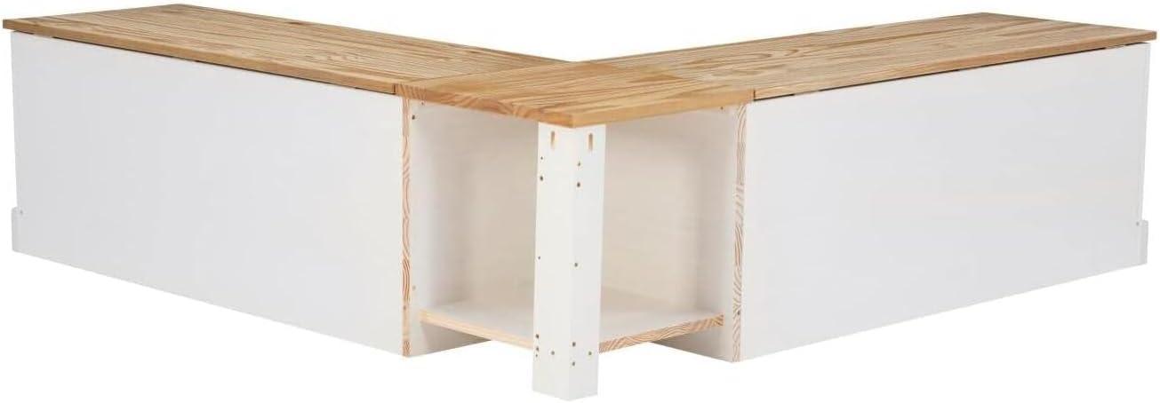 Tobin Traditional Solid Wood Backless Storage Corner Nook Breakfast Bench Cushion Natural/White - Linon: Pine Lift-Top Banquette with Hinged Lid