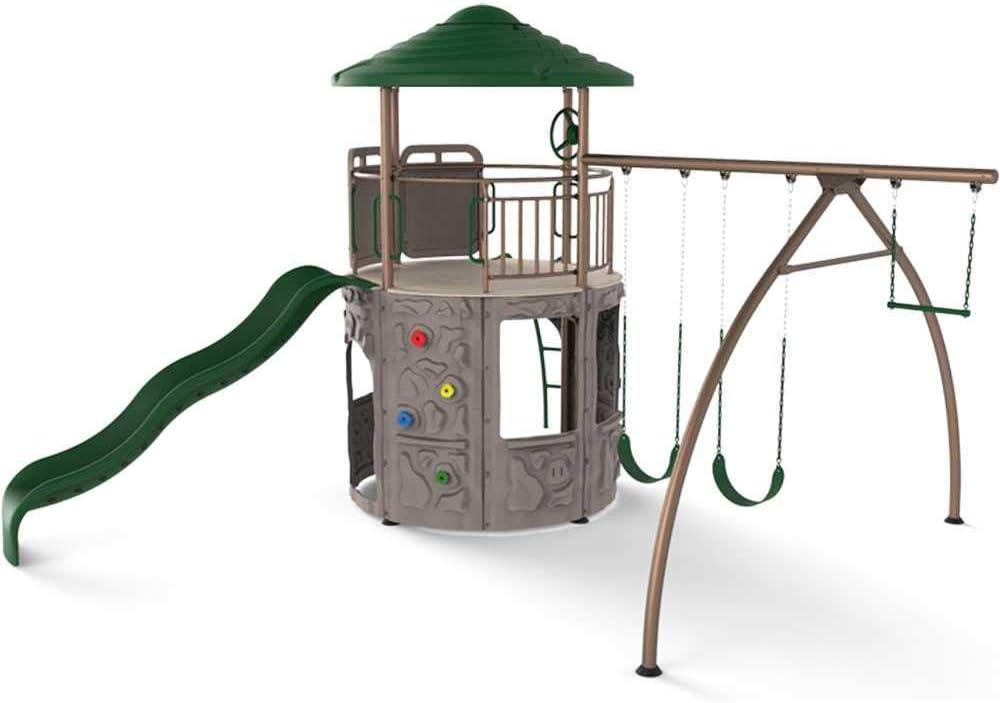 Lifetime Kid's Adventure Tower Swing Set With Slide and Climbing Wall - Green(290633)