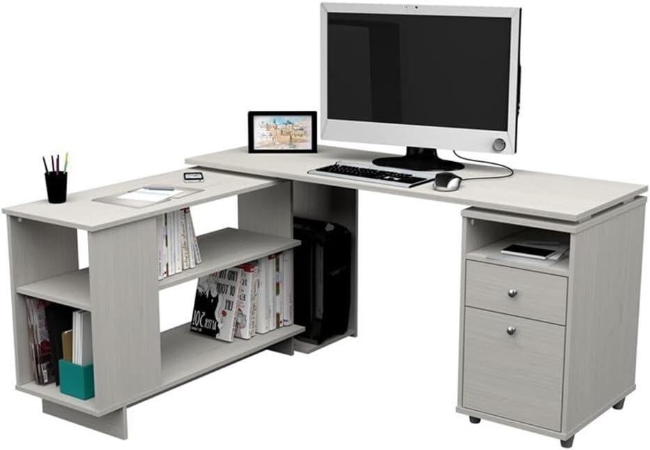 Inval L-Shaped Reversible Computer Desk, Washed Oak