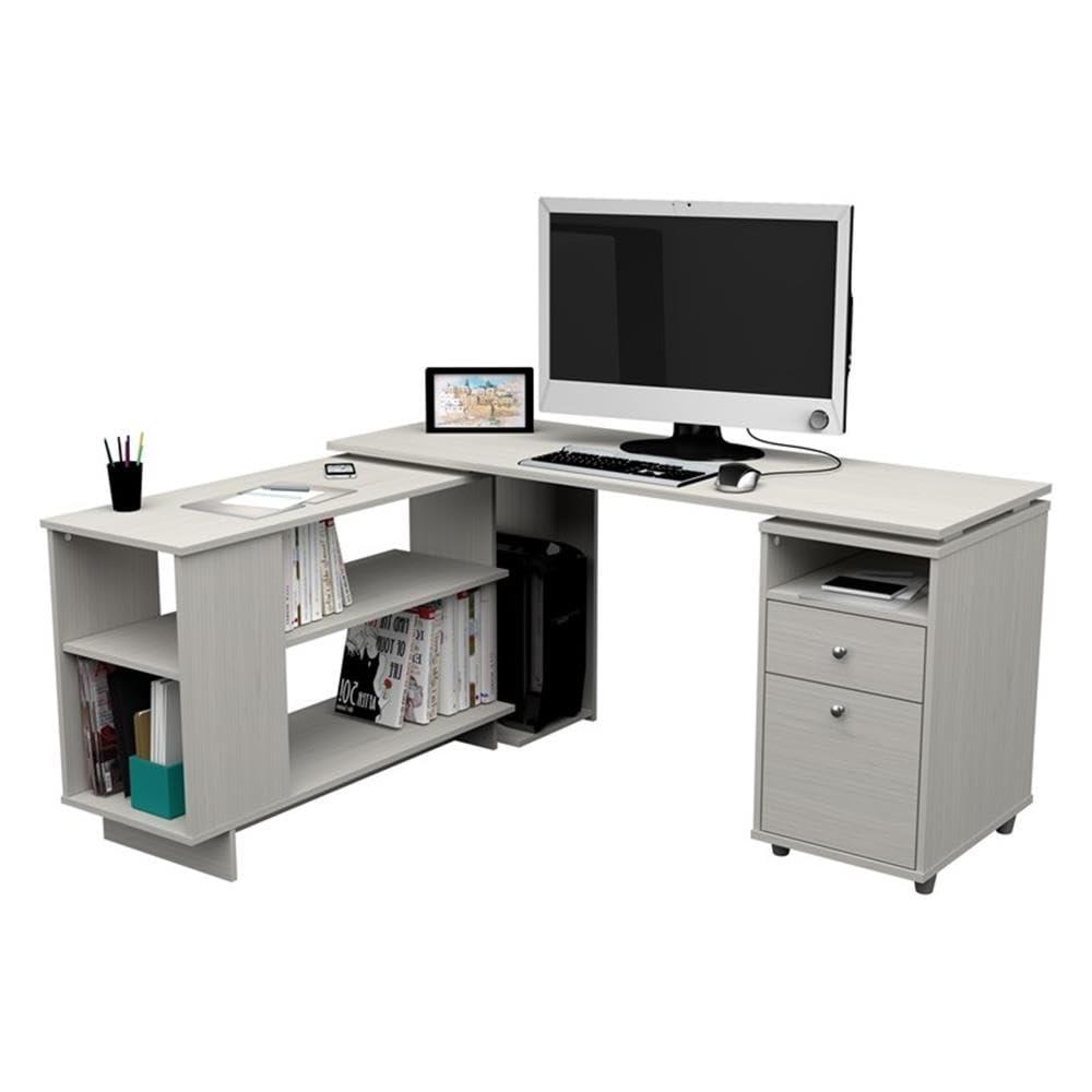 Inval L-Shaped Reversible Computer Desk, Washed Oak