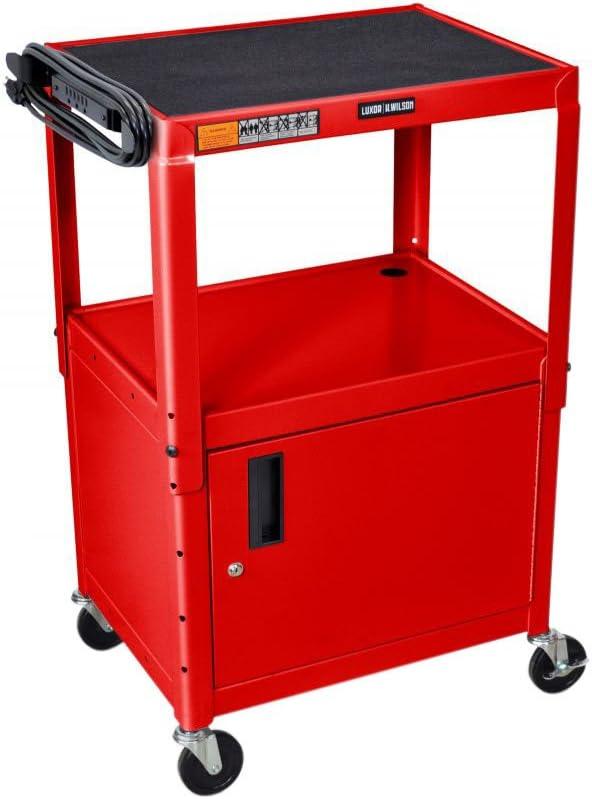 Multipurpose Height Adjustable Steel Av Utility Cabinet Cart - Red