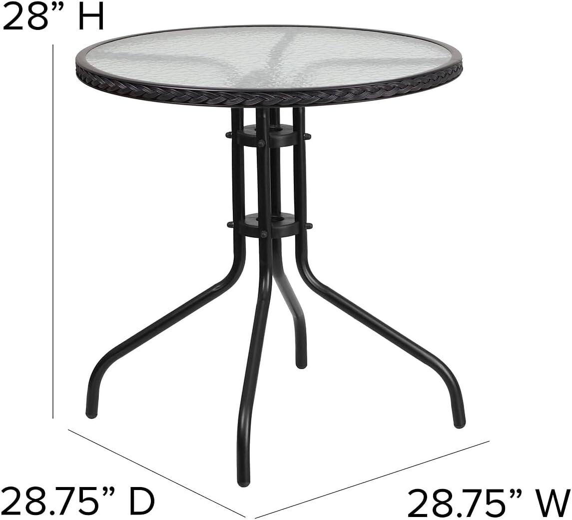 Flash Furniture 28'' Round Tempered Glass Metal Table with Black Rattan Edging