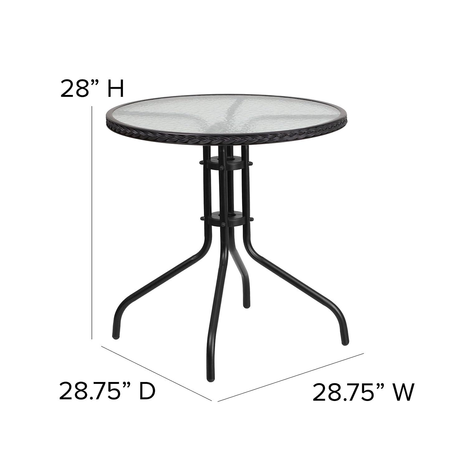 Flash Furniture 28'' Round Tempered Glass Metal Table with Black Rattan Edging
