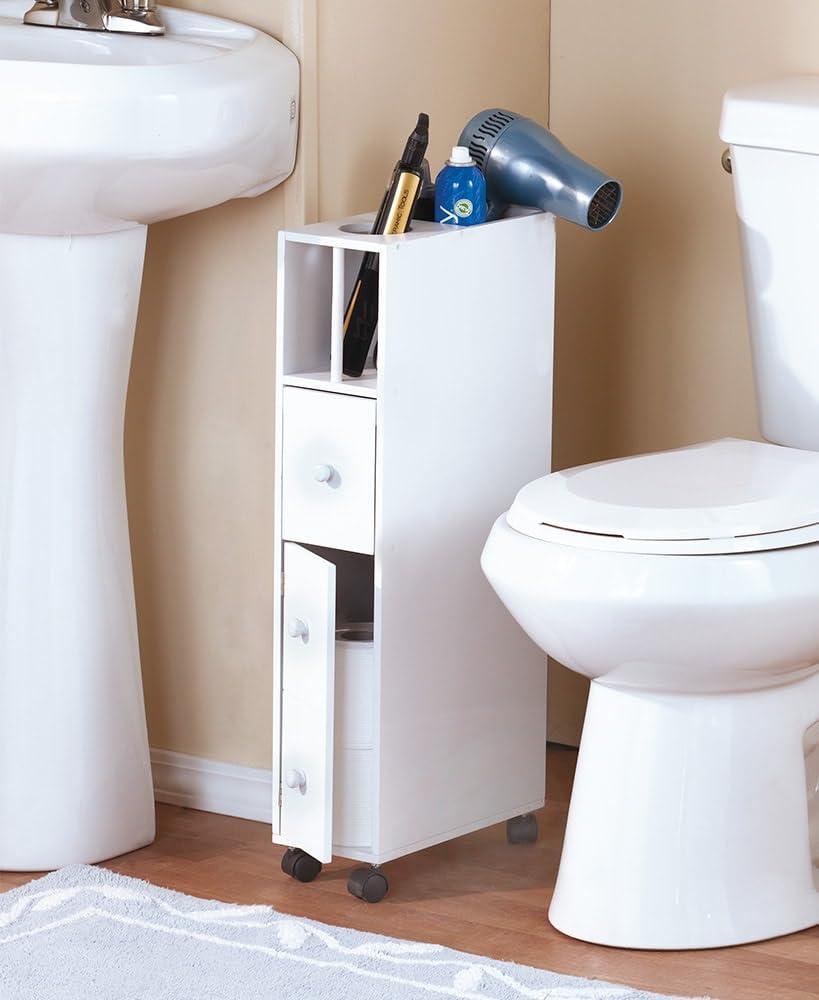 White Slim Space-Saving Bathroom Organizer with Casters